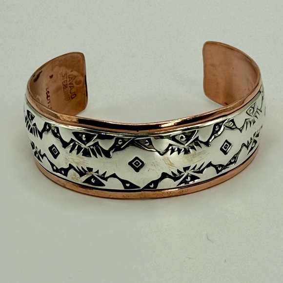 Navajo Copper and Sterling Silver Cuff Bracelet – Signed R.C. Littl – Size 6-7” - Picture 6 of 17